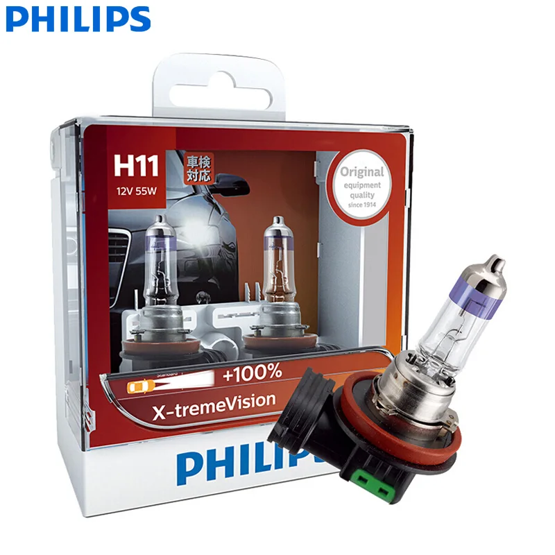 Philips X-treme Vision H11 12V 55W PGJ19-2 12362XVS2+ More Vision светильник, автомобильный галогенный головной светильник, автомобильная лампа(двойная упаковка