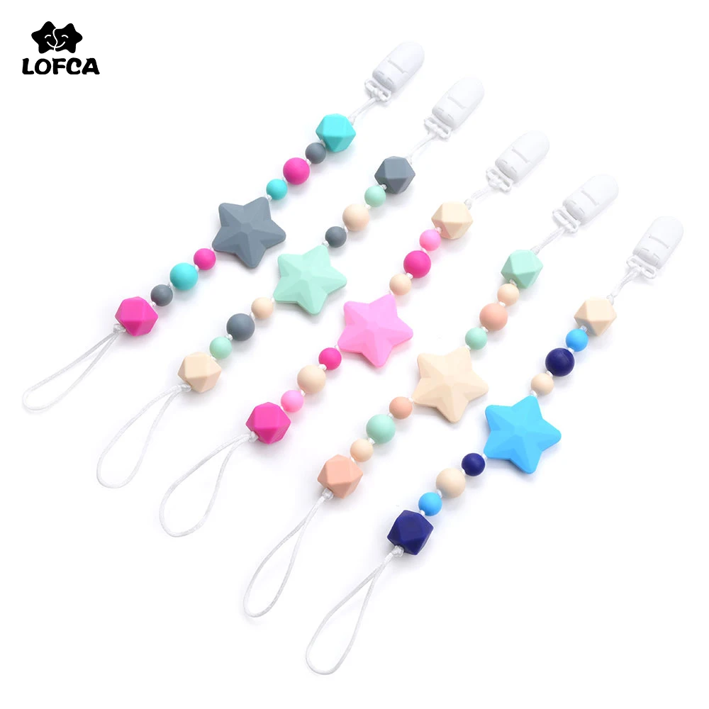 Chupete con Clip para beb&eacute;, collar de dentici&oacute;n con cuentas de silicona sin BPA, soporte masticable de grado alimenticio, accesorio de dentici&oacute;n-0