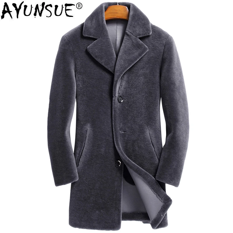 

AYUNSUE Real Fur Coat Men Sheep Shearing Long Wool Coat Jacket Two Side Wear Leather Jacket Veste Homme Cuir XQX X8607 KJ858