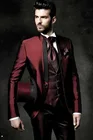2021 высококачественные темно-красные смокинги для жениха на одной пуговице, мужские костюмы, мужские костюмы (пиджак + брюки + жилет)