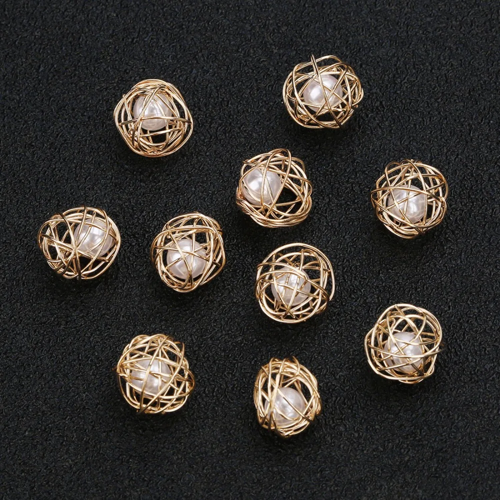 

LOULEUR 10pcs/lot Simple Charms Pearl Pendant Gold Color Alloy Cage Charms For Jewelry Hair Accessories Making Findings