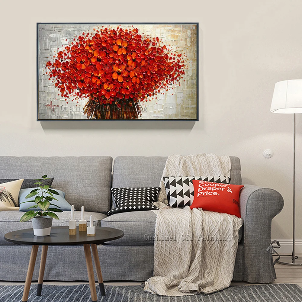 Поставка художника Высокое качество Красный цветок нож картина маслом на холсте
