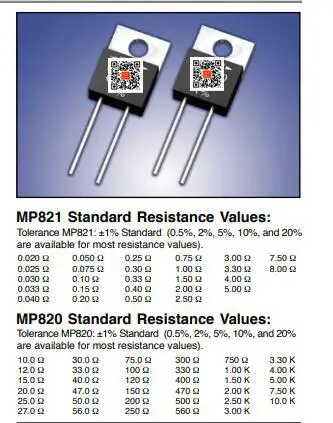 MP820-2.20-5 % /MP820-10.0-1 20% 10OHM/ MP820-15.0-5 15R/ MP820-50.0-5 50 OHM/мощные пленочные резисторы 20 Вт