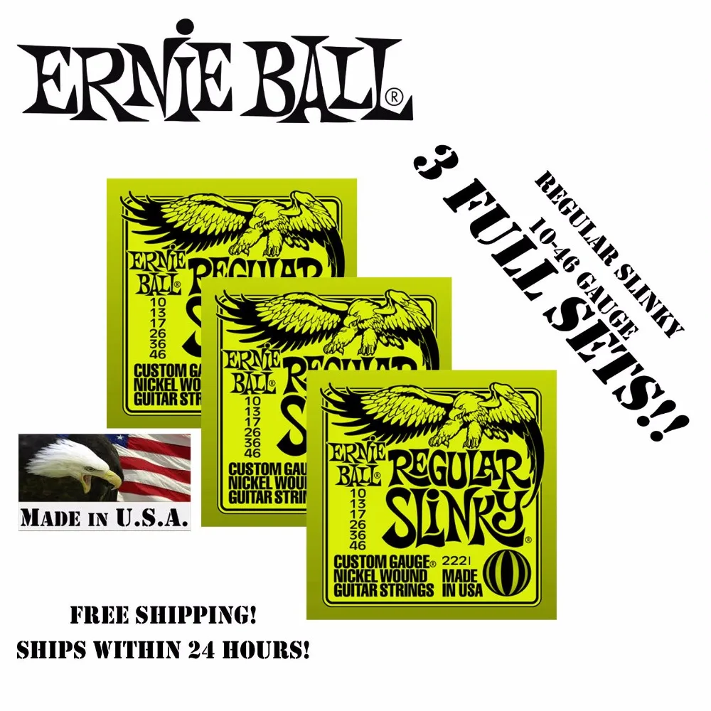 ¡3 paquetes! Ernie Ball 2221-Juego de cuerdas eléctricas Slinky Regular, 010 -...