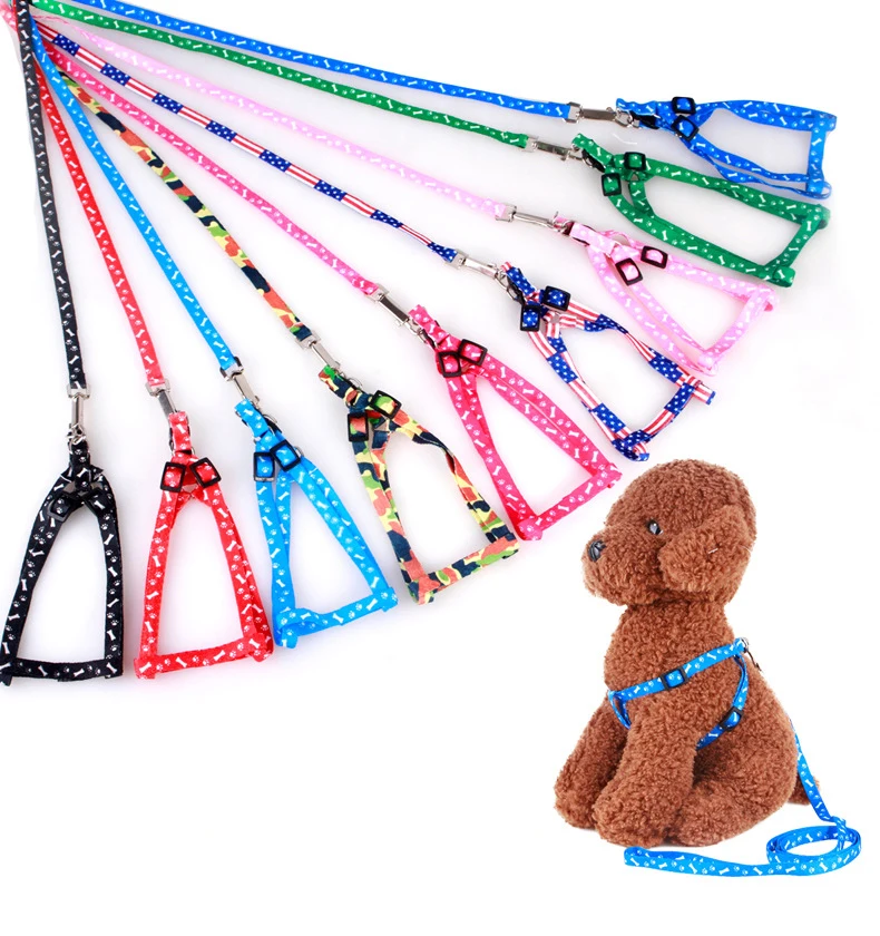 Регулируемый нейлоновый набор собачьих поводок и шлейки для маленьких собак, кошек, красочные печатные ремни на грудь для собак, поводок для животных