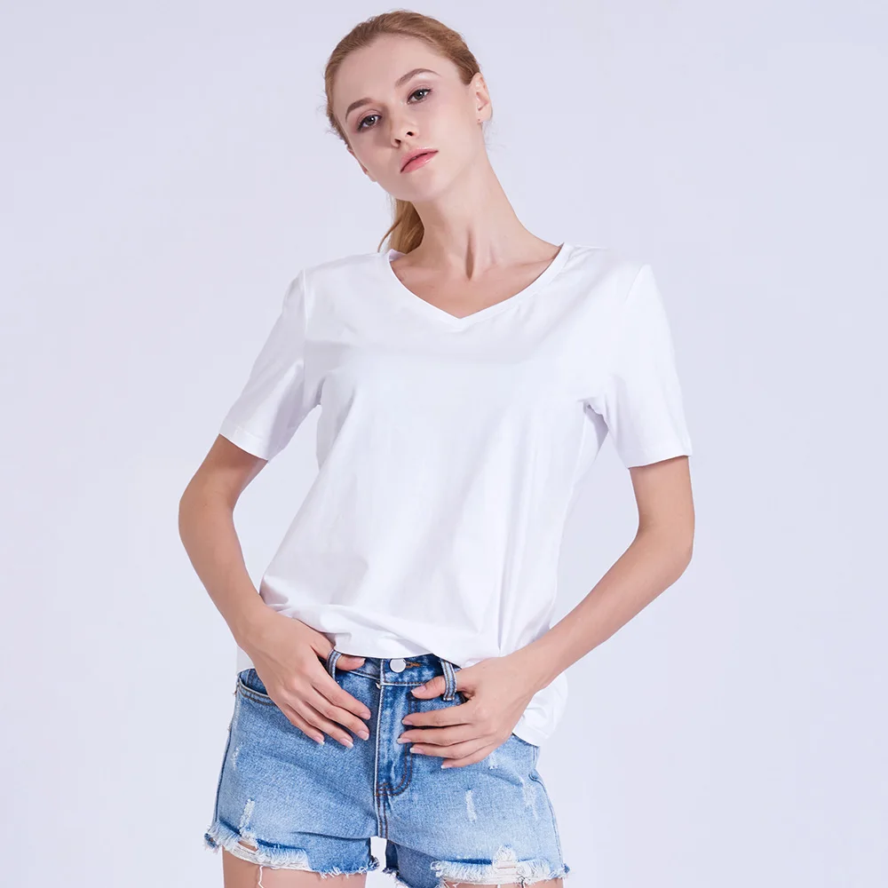 PREISEI футболка Пима хлопковая Футболка женская одежда тонкая Повседневная Camisas Mujer с v-образным вырезом с коротким рукавом Летний Топ белая футболка PV101W