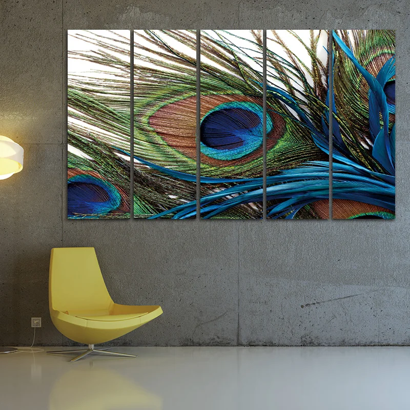 

Canvas Painting Wall Picture Peacock Feather Modern Home Modern 5 Pieces still life oilWall Decor Painting Canvas Painting