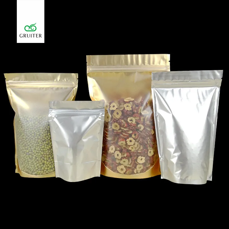 

Wholesale 100 Clear/Gold/Silver Zipper Bags Foil ZipLock Bags Food Packing Pouch Stand Up Storage Package Matte Surface 22X30CM