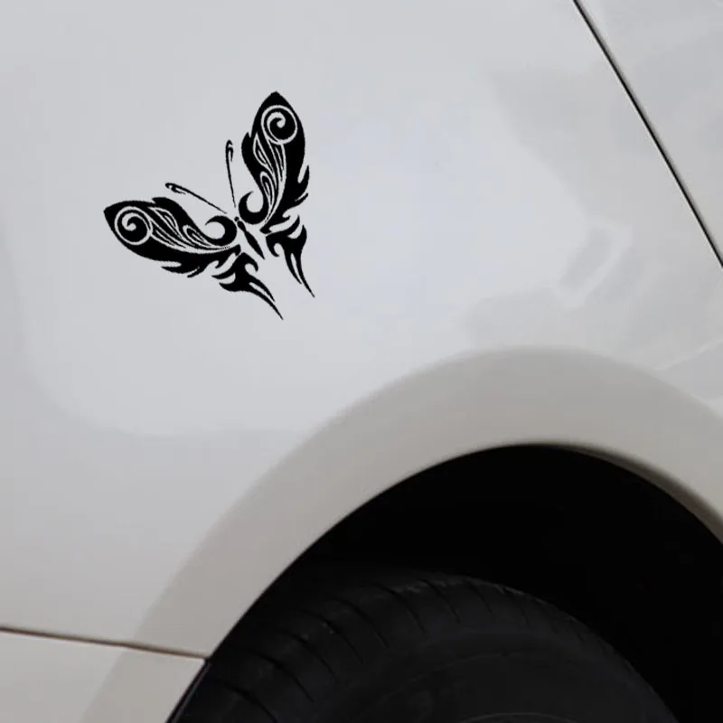 

YJZT 13.8CM*12.1CM Vinyl Butterfly Tribe Art Car Stickers Decal Black/Silver C24-0165