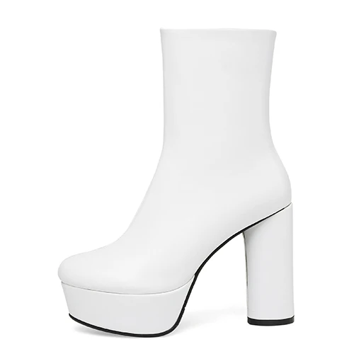 white shoes Gdgydh/весенние женские ботильоны; модная женская обувь из натуральной кожи на молнии и толстом квадратном каблуке с круглым носком на платформе в стиле панк; большие размеры - Цвет: white shoes