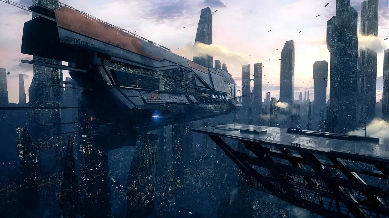 Фон для студийной фотосъемки с изображением космического корабля scifi city Skyline|Фон