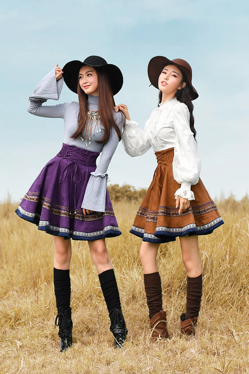 Женская винтажная короткая юбка Элегантная универсальная фиолетовая замшевая в