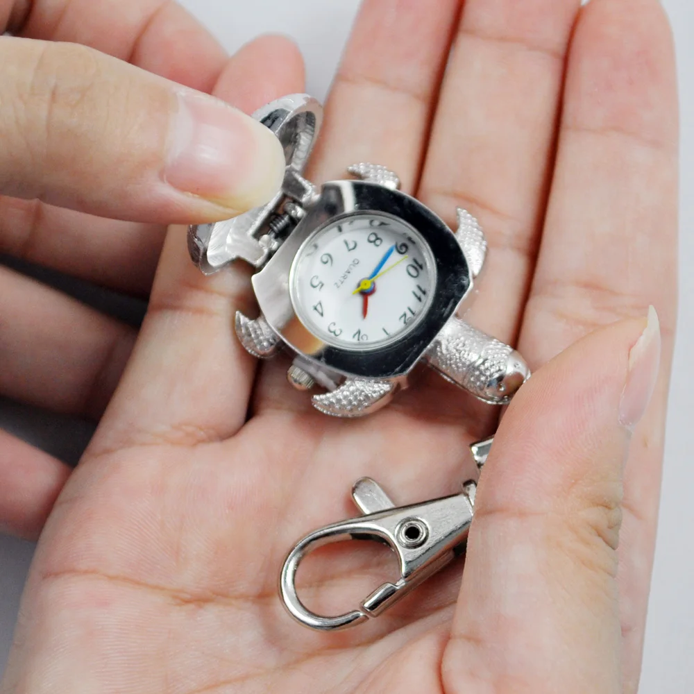 Textured Silver Tone Turtle Pendant Hunter Case Key Ring Watch | Наручные часы
