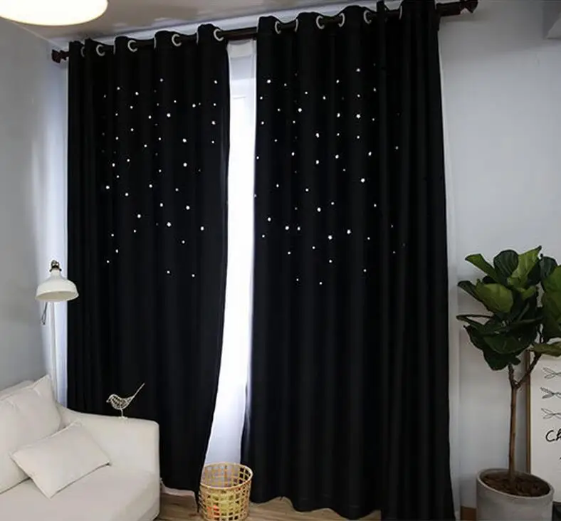 

Модные американские занавески на заказ, ажурные черные шторы со звездами, для гостиной, детской спальни, светонепроницаемые оконные шторы
