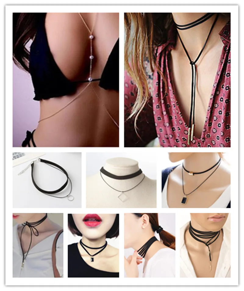 Чокер женский готический с имитацией жемчуга ожерелье цепочкой и кружевом