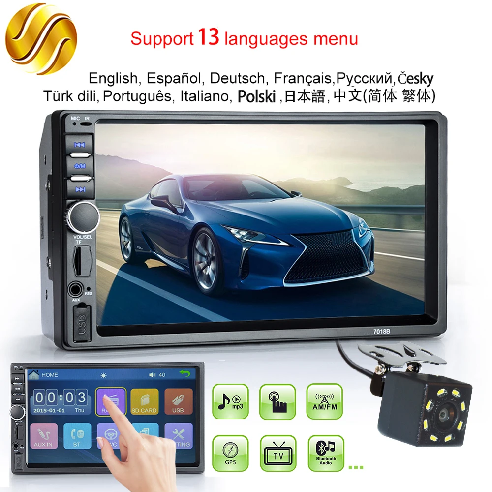 Viecar 2 Din автомобильный радиоприемник HD " Сенсорный экран стерео Bluetooth FM ISO Мощность Aux Вход MP5 плеер SD USB с/без Камера 12V