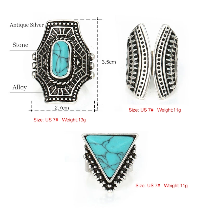 Хит Ретро стиль комплект панк колец каменные кольца для женщин/мужское кольцо на