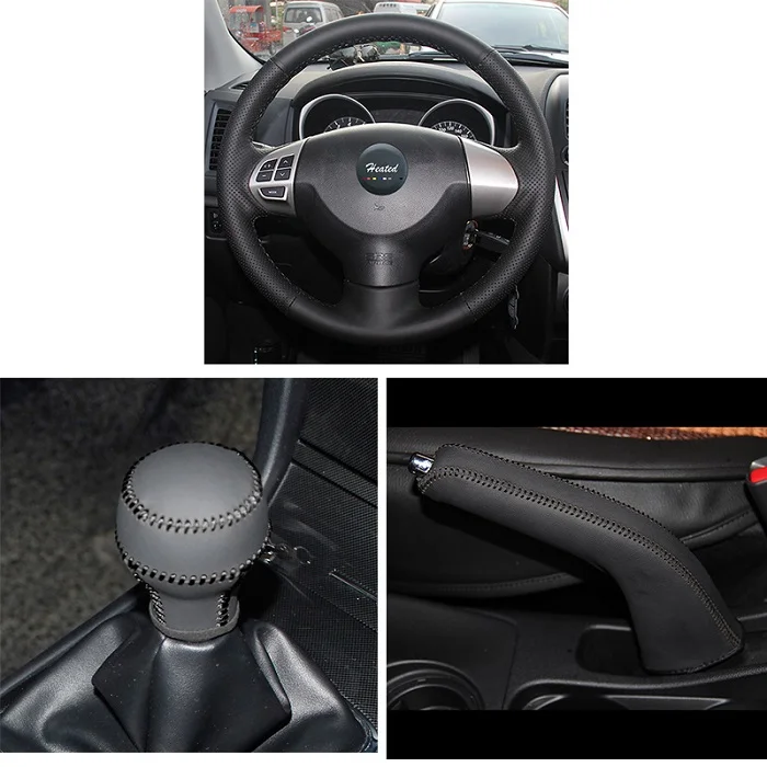 Black stitch 1 set Оплетка на руль для Mitsubishi Lancer EX 10 Lancer X Outlander чехол ppc крышка ручного тормоза чехол для рычага переключения передач - Название цвета: Black stitch 1 set