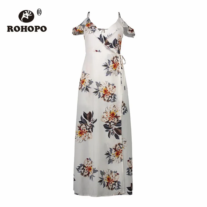 Женское длинное платье без рукавов с цветочным принтом разрезом v образным