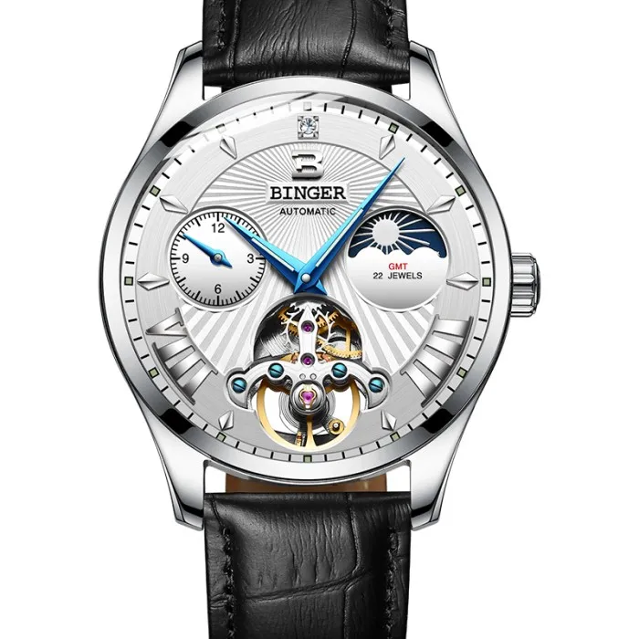 B Tourbillon Бингер Мужские часы Роскошные деловые механические часы Мужские автоматические модные водонепроницаемые сапфировые спортивные часы с скелетом - Цвет: B