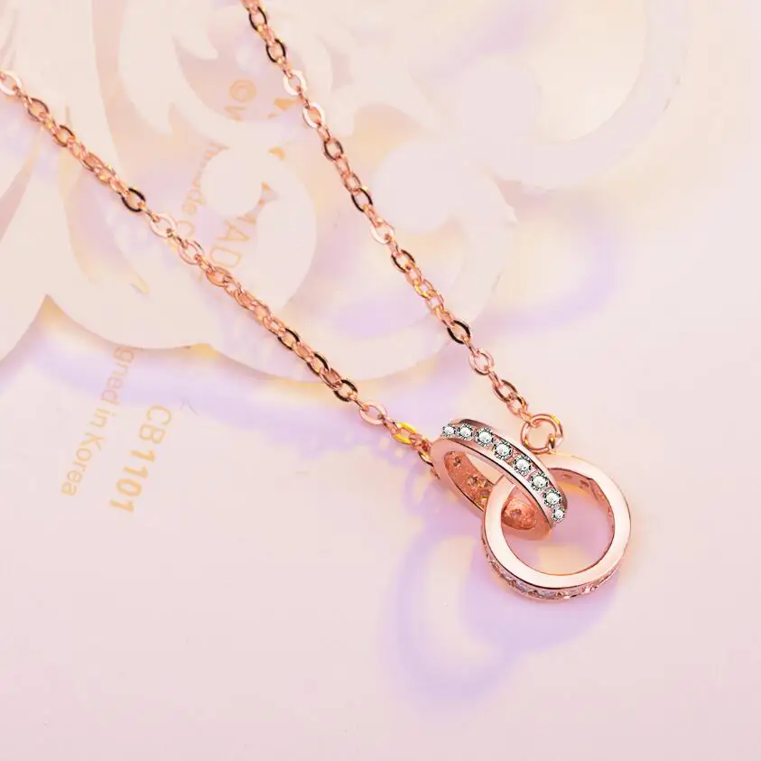 Новинка Лидер продаж Геометрический двойной круг циркон ожерелье с подвеской