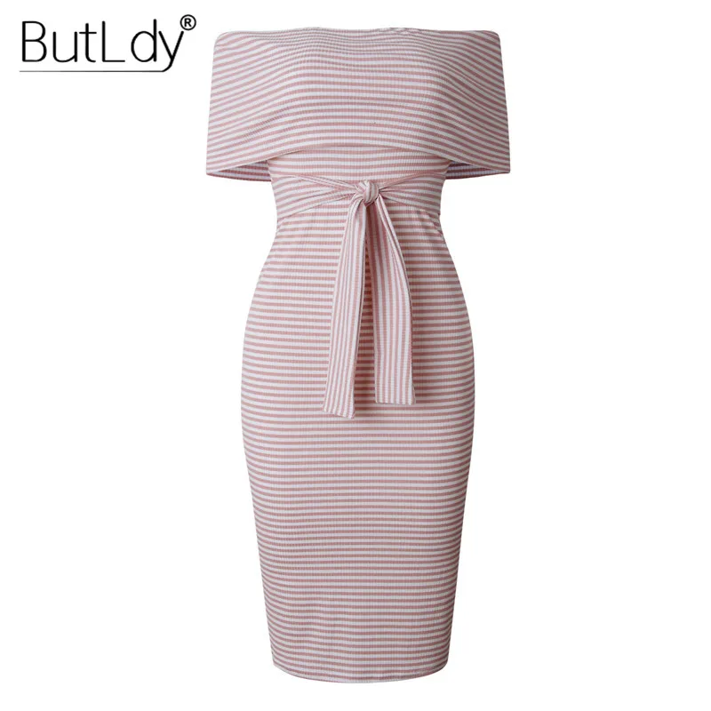 Striped Pink Полосатое с открытыми плечами облегающее платье женское лето без бретелек соблазнительное длинное с открытой спинкой офисвечерние платье рабочая одежда повседневные платья - Цвет: Striped Pink