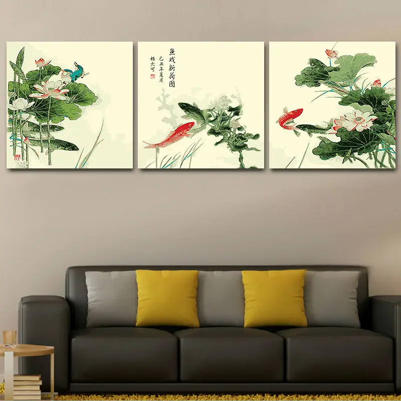 Китай Стиль paiting Koi fish Модульная картина Раскраска по номерам цифровая краска