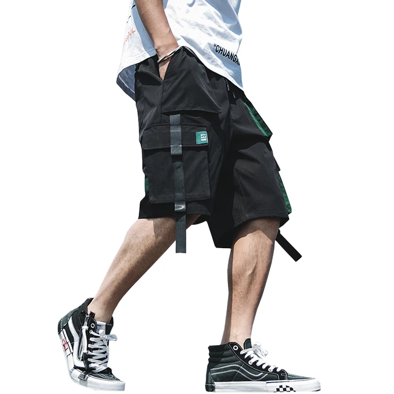 

2019 Streetwear Men Ribbons Casual Shorts Mens Hip Hop Loose Tactical Shorts Side Pocket Sweatpants ABZ425