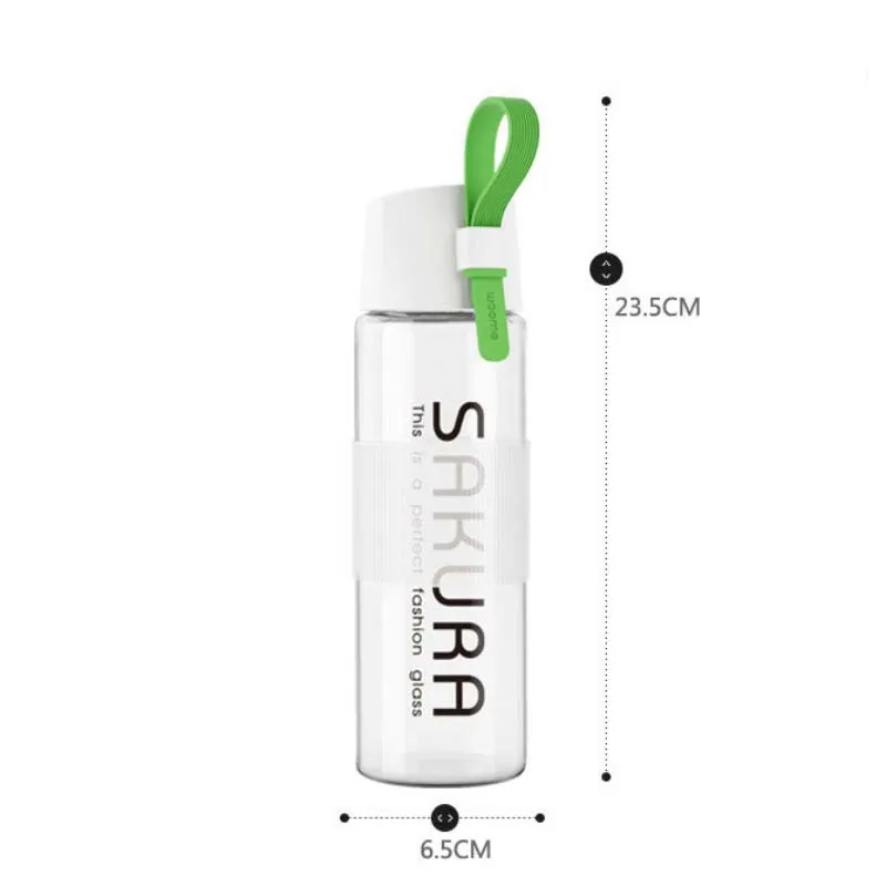 Colorful Silicone Belt Sakura Letters Glass Water Bottle Fashionable and Portable Leakproof Kettle 490ml SH74 | Дом и сад