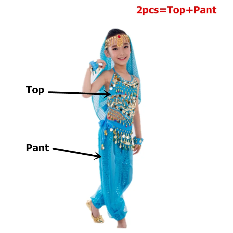 Ocean blue 2pcs Набор костюма для танца живота Восточный танец Индийский Египетский танец для девочек танец живота дети Болливуд топ брюки 6 цветов - Цвет: Ocean blue 2pcs