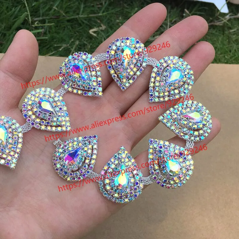 

big water-drop AB crystal chain for garments and clothes decoration high-quality glass rhinestone yard trims for bags shoes hats