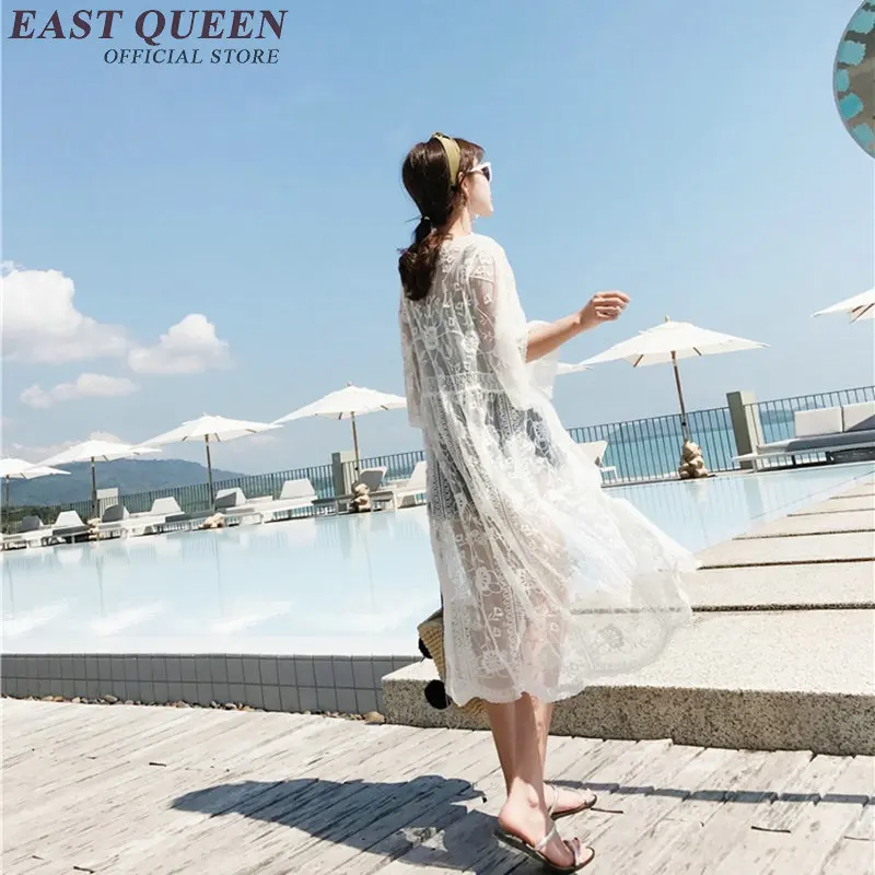 2018 Модный летний длинный кардиган белый кружевной с расклешенными рукавами