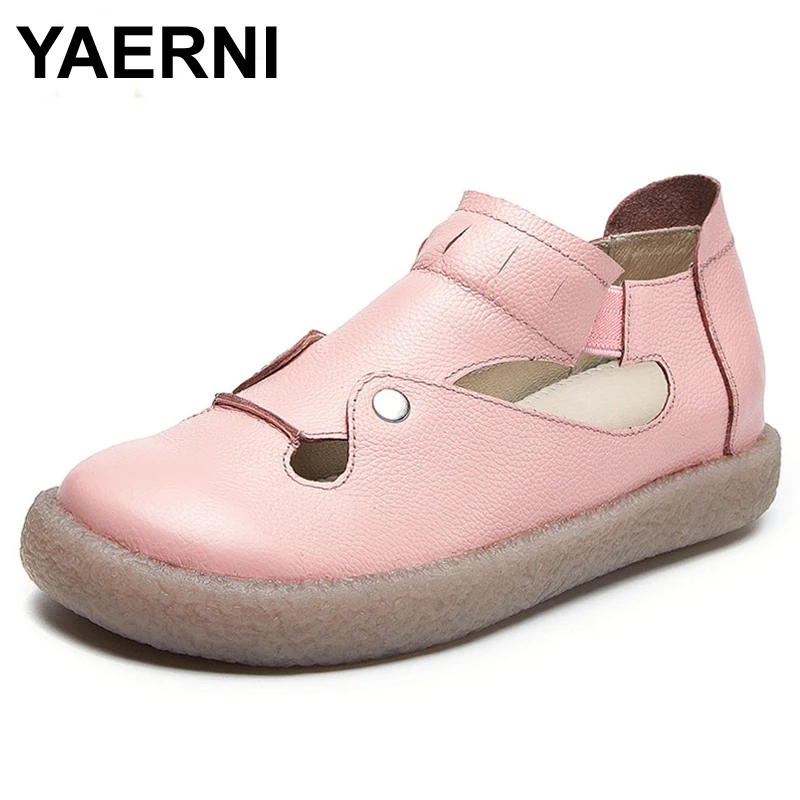 

YAERNI Genuine Leather Women Shoes 2019 New Spring Candy-colored Women's Single Shoes Hollow Lazy Loafers Leather Buty Damskie