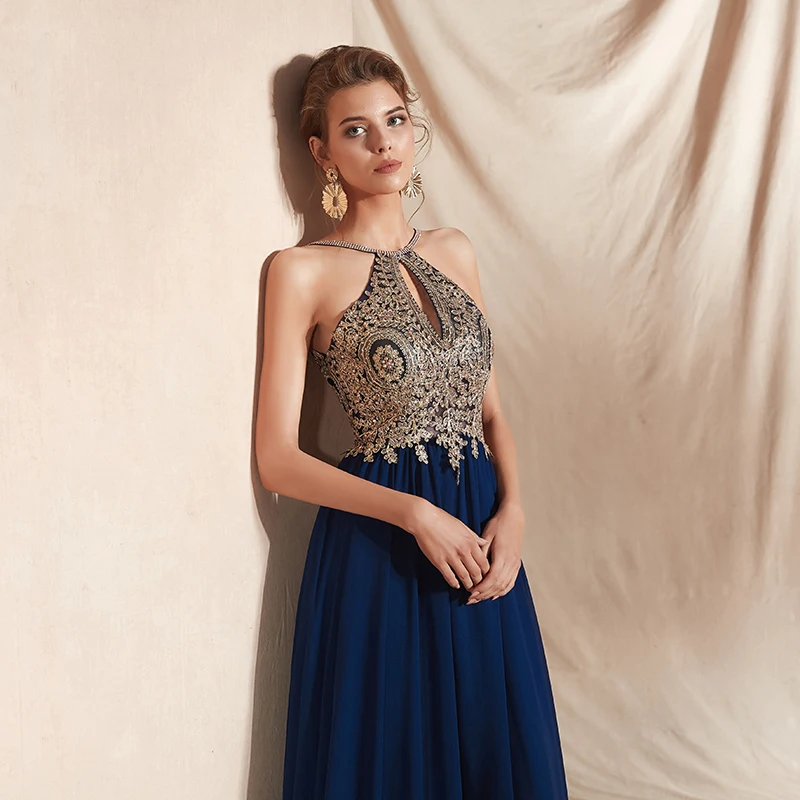 Женское шифоновое платье без рукавов Forevergracedress синее длинное вечернее большого