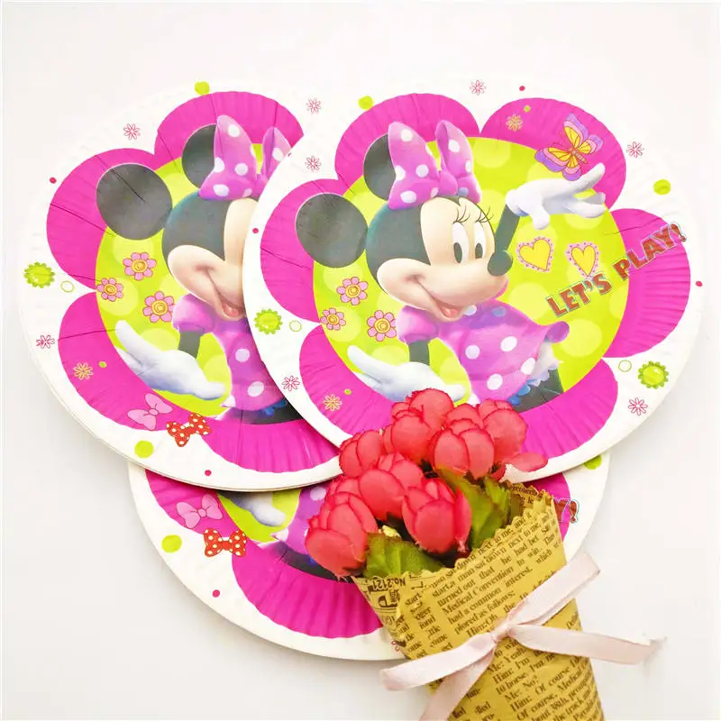 Plates7 10pcs Минни Маус детские украшения для дня рождения Детские вечерние принадлежности для девочек вечерние одноразовые столовые приборы баннер на тарелке, чашке наборы вилок - Цвет: Plates7 10pcs