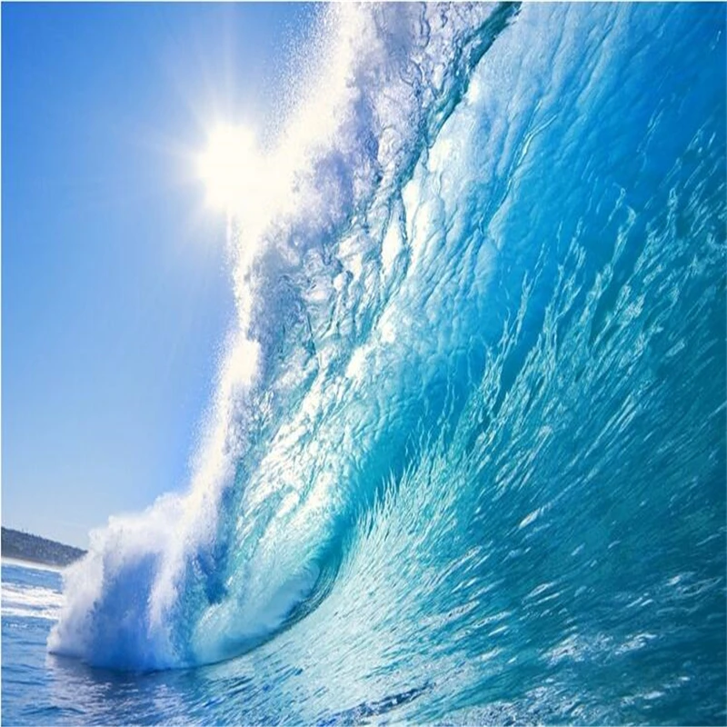 beibehang 3d The Deep Blue Sea surf ocean waves large murals TV backdrop photo wallpaper wall mural papel de parede para quarto |