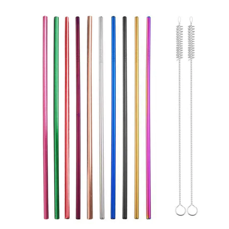 Mix C s10 10PCS Reusable 304 Stainless Steel Drinking Straw Bar Party Metal Straw with Cleaner Brush For Mugs Sturdy Bent Straight Straws - Цвет: Mix C s10 10PCS