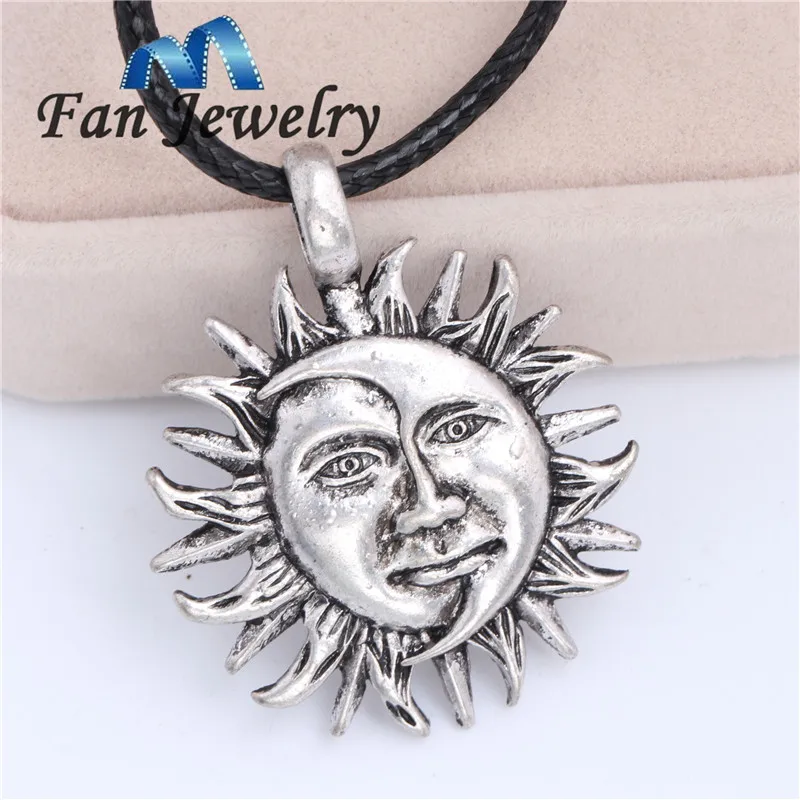 Оптовая старинное серебро Солнце Луна лицо ожерелье XL169|necklace strawberry|necklace cnecklac |