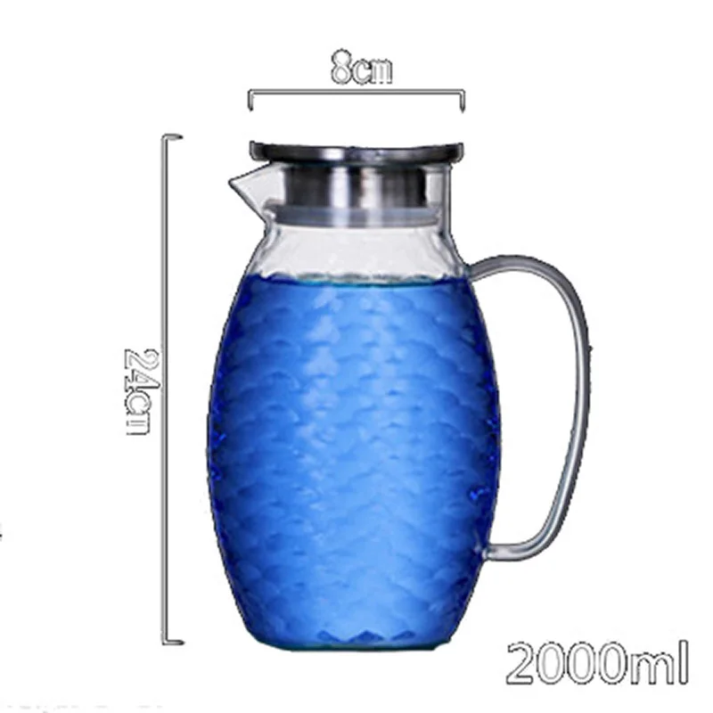2000ml Высокая емкость рыбья чешуя exture прозрачный стеклянный графин с крышкой из нержавеющей стали термостойкий кувшин для воды для напитков SH141 - Цвет: 2000ml