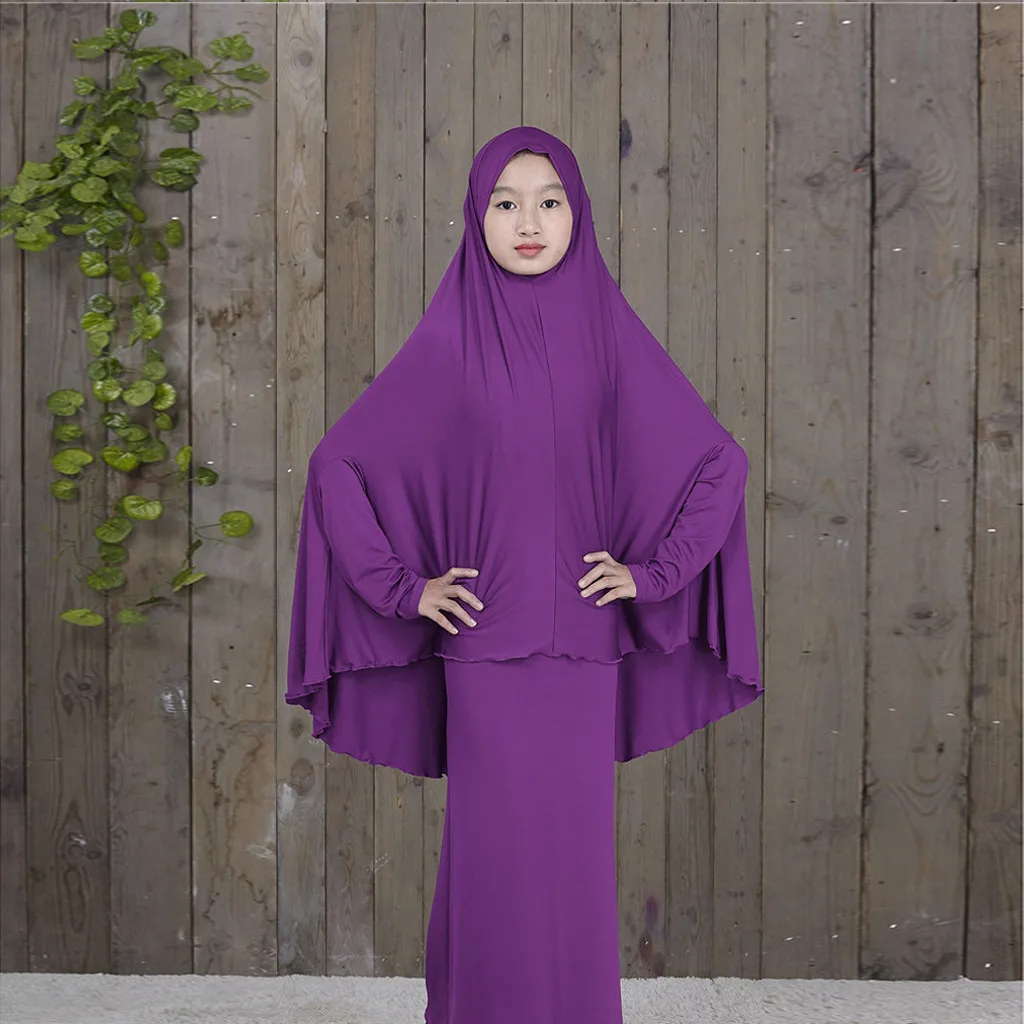 

Muslim head coverings bonnet abaya muslims outwearMuslim Middle Eastern Teen Girl Solid Color Simple Dress Two-Piece SuitY57