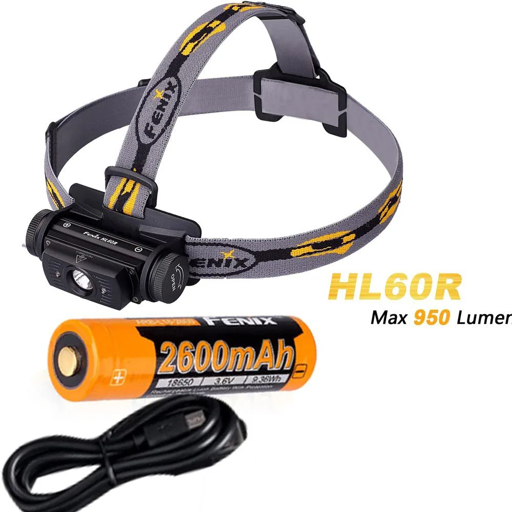 Fenix HL60R 950 люмен USB Перезаряжаемый CREE XM L2 T6 светодиодный налобный фонарь с 2600 mAh 18650