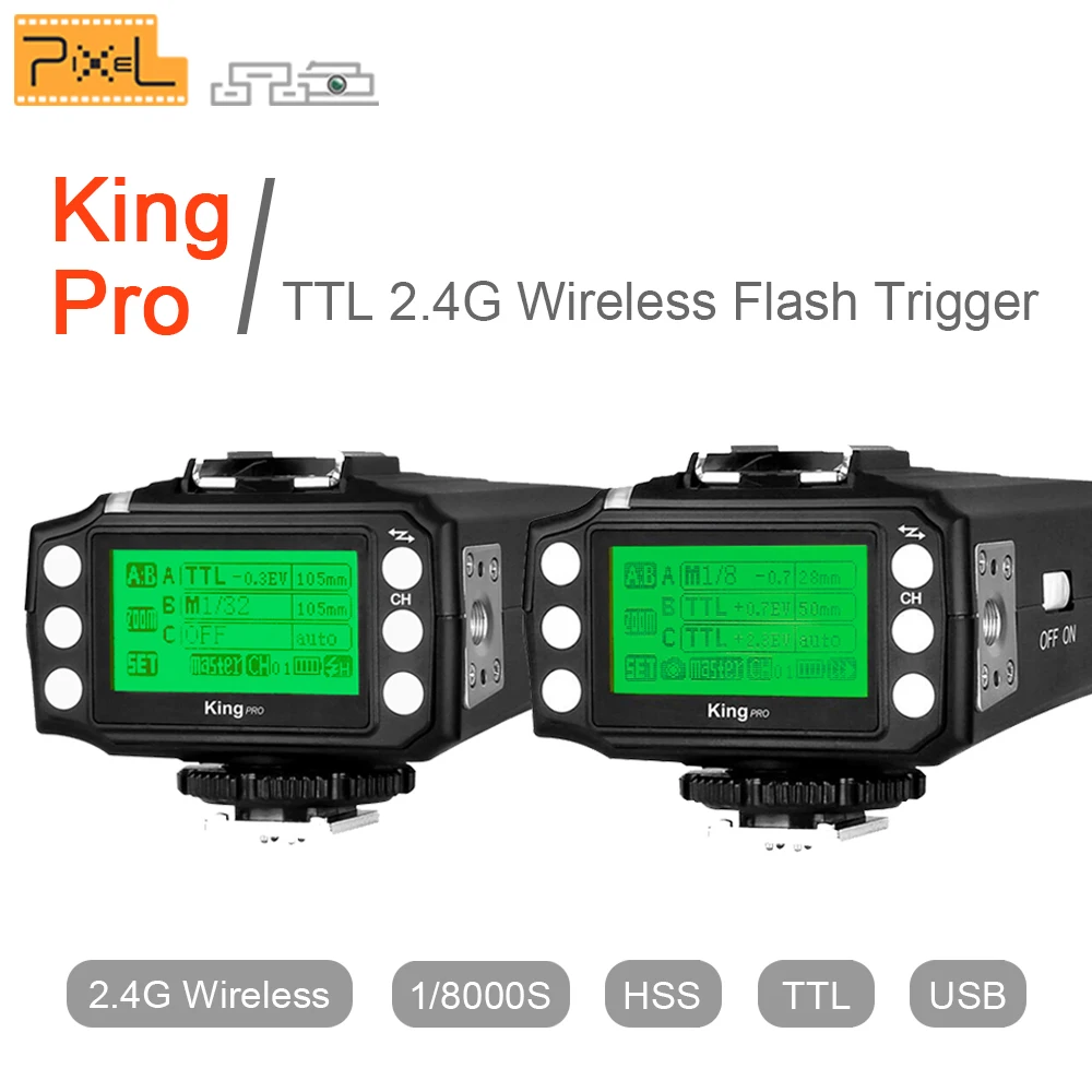 Pixel King pro kit TTL 2 4G беспроводной триггерный передатчик вспышки и приемник для Canon Nikon