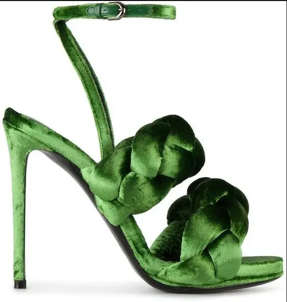 

Hot Selling Pink Velvet Women Sandals Cut-out Peep Toe Ankle Strap Stiletto High-heel Gladiator Sandals Women Banquet Shoes