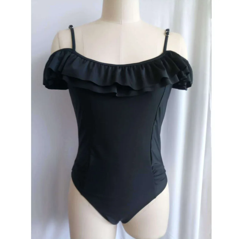 

2018 Best Sale Lady Sexy Beach Swim Wear Bathing Suit Female Off Shoulder Swimwear Women Flouncing One Piece Swimsuit Black