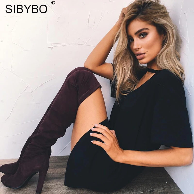 Sibybo, свободная хлопковая летняя футболка с v-образным вырезом, женская футболка с коротким рукавом, длинные женские топы, сексуальные повседневные футболки для женщин