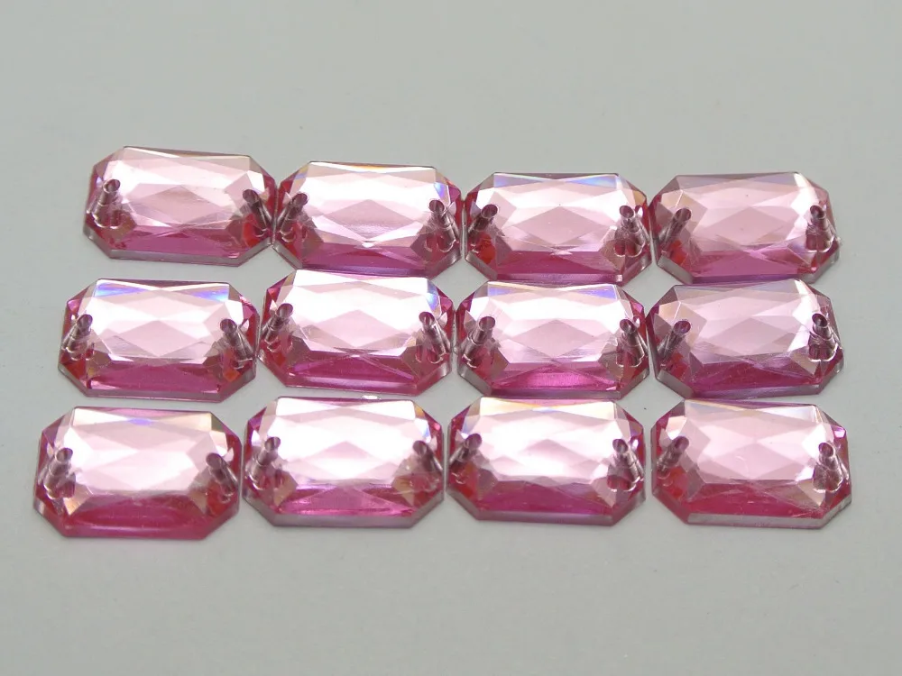 

100 Pink Flatback Acrylic Square Sewing Rhinestone Button 10X14mm Sew on bead