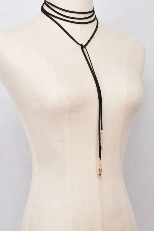 New Arrival Fashion Punk Style women Long Black Leather Rope Gold velvet choker Collar Necklace collier Bijoux | Украшения и