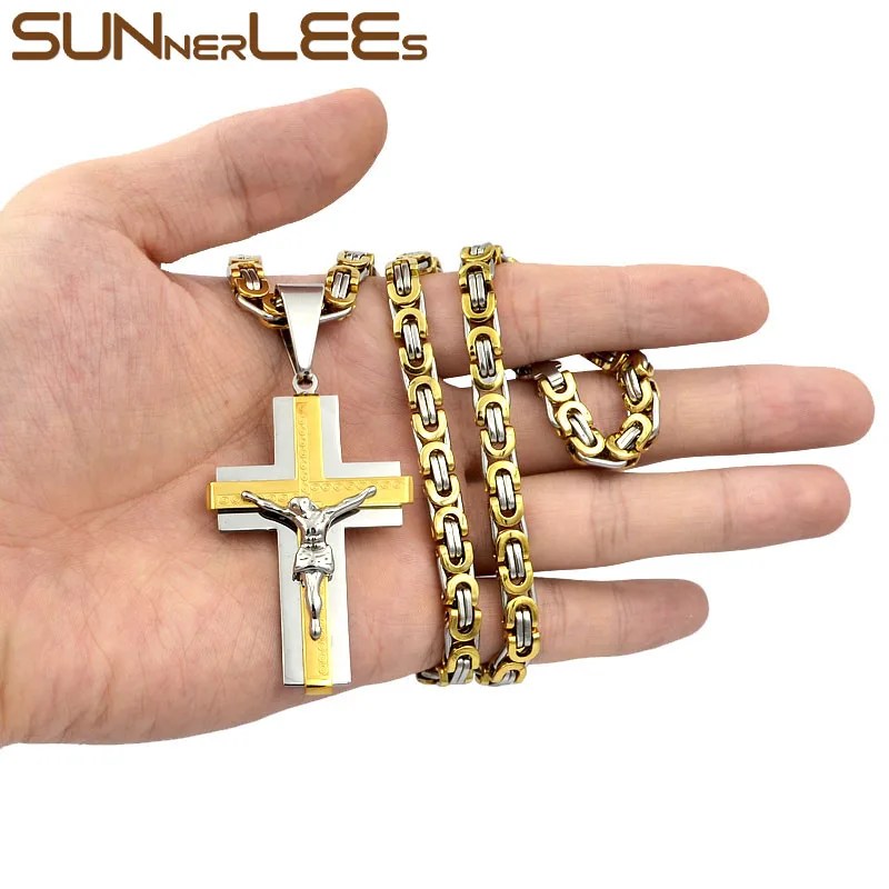 SUNNERLEES ожерелье из нержавеющей стали крест Иисуса Христа византийская цепочка