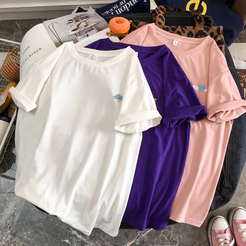 Женские летние футболки, хлопок, Harajuku Kawaii, вышивка, короткий рукав, Ulzzang, уличная одежда, camisetas verano mujer, Kpop Стиль, топы