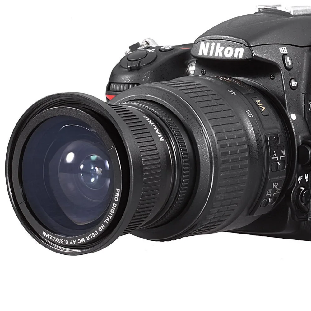 52 мм 0.35x рыбий глаз супер широкий угол + макрообъектив для Nikon D7100 D5200 D5100 D3100 D90 D60 С 18